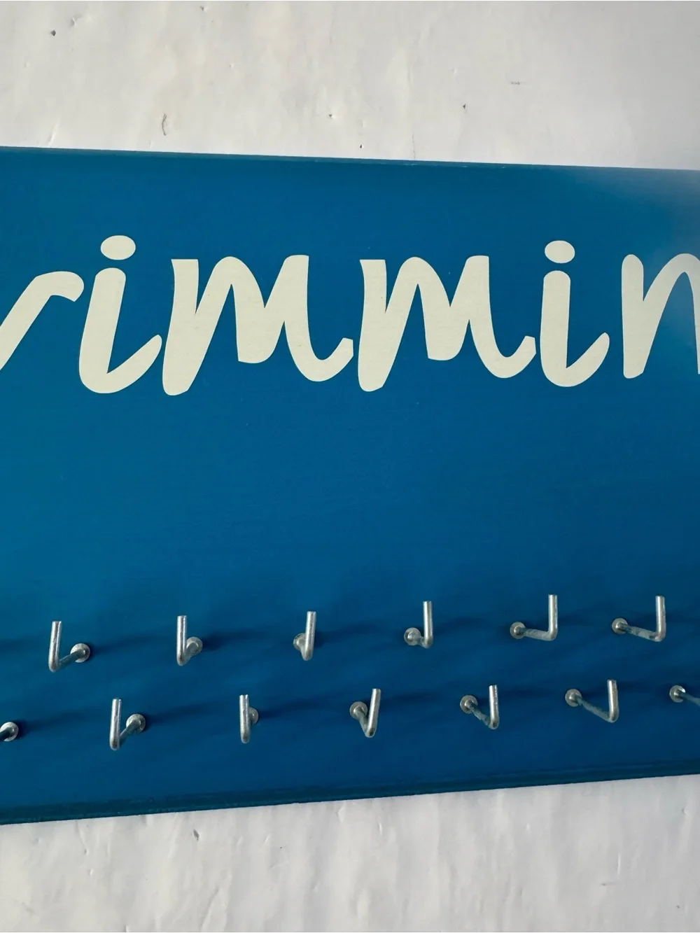 Swimming Wall Hook Rack - Blue medals ribbons display swim team